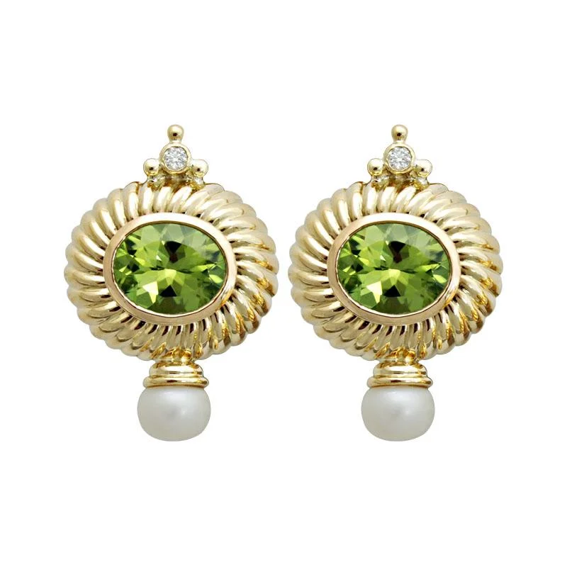 Ladies earrings for craft lovers -Earrings-Peridot, Pearl and Diamond  (1713E)