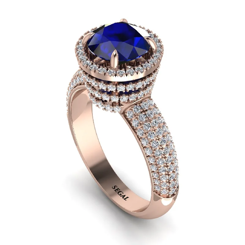 Ladies engagement rings for musical unions -Sapphire Cluster Halo Engagement Ring - Katie No. 14