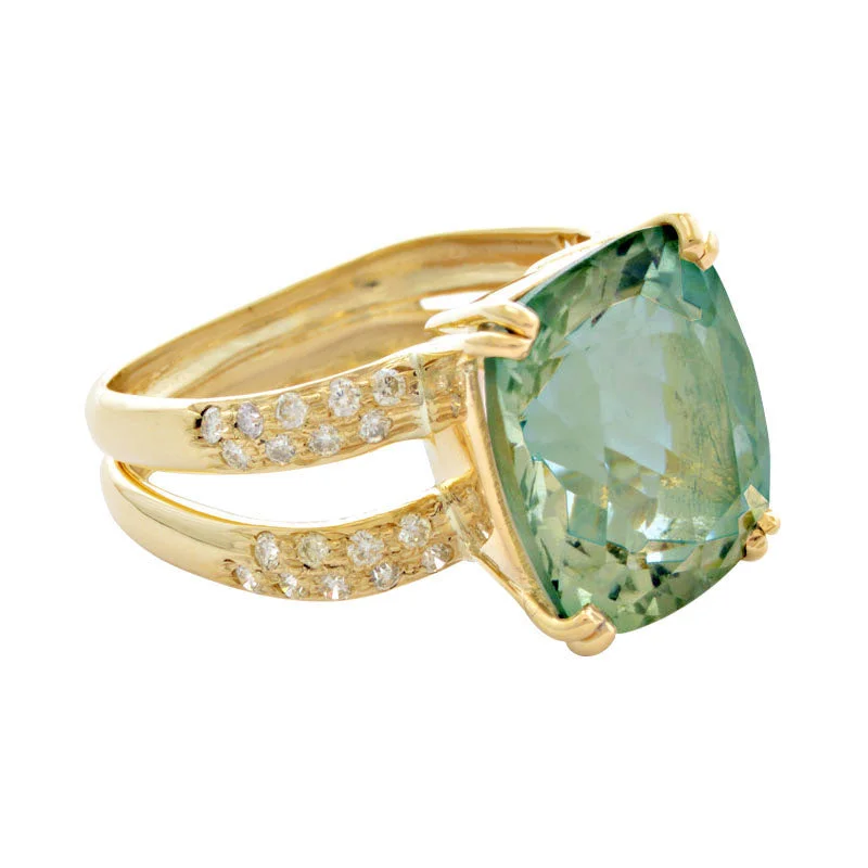 Ladies rings with swim designs -Ring-Green Quartz and Diamond