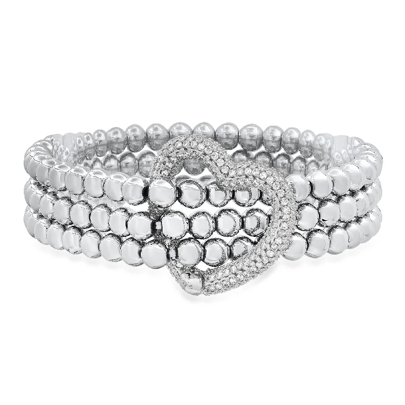 ladies-flower-rope-bracelets-3 STRAND CZ SILVER HEART STRETCH BRACELET, SILVER