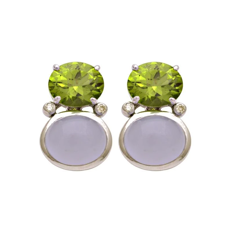 Ladies earrings with mist larimar -Earrings-Peridot, Chalcedony and Diamond  (160ES)