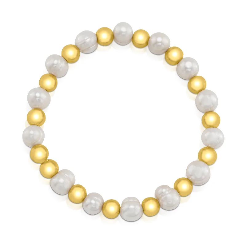 ladies-flower-wire-bracelets-PEARL AND GOLD BEADED BRACELET, GOLD