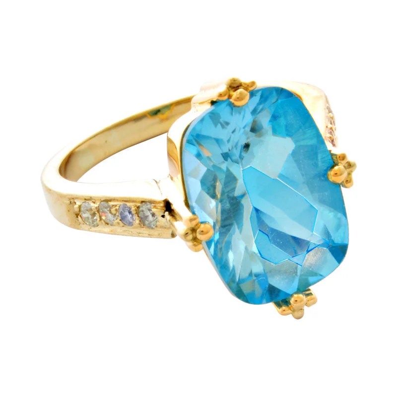 Ladies rings green craftsmanship -Ring- Blue Topaz And Diamond (1916D)