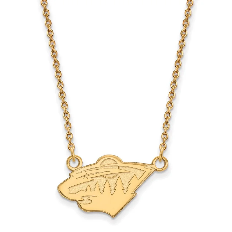 ladies-heart-box-necklaces-SS 14k Yellow Gold Plated NHL Minnesota Wild Small Necklace, 18 Inch