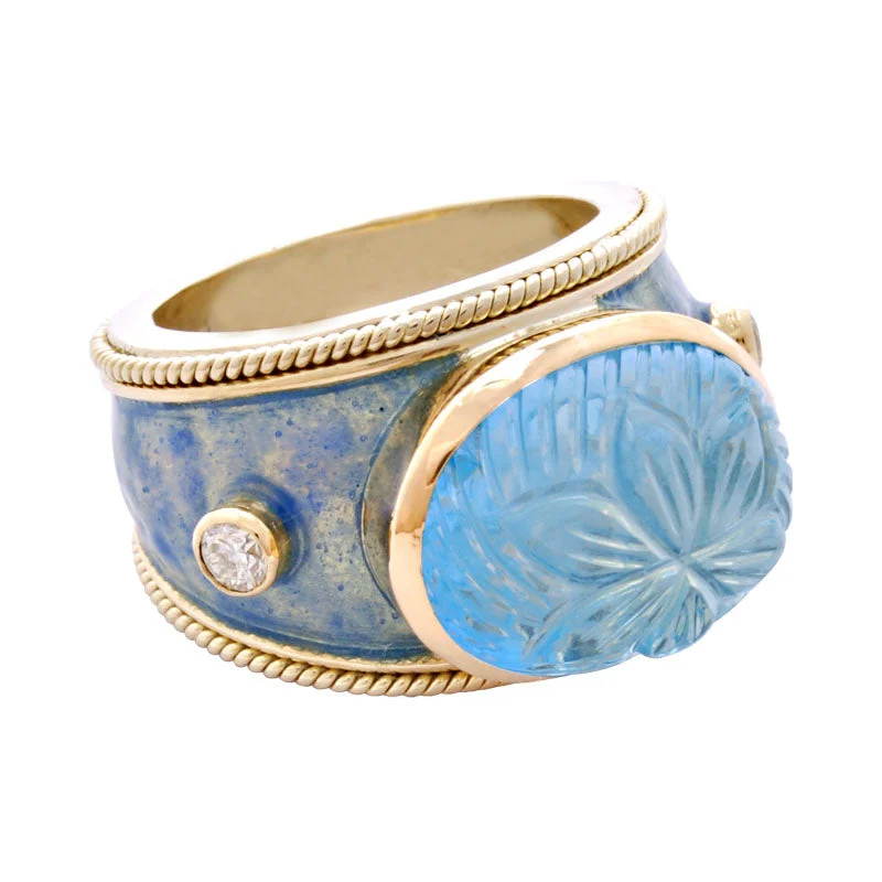 Ladies rings crafted beauty -Ring-Aquamarine and Diamond (Enamel)