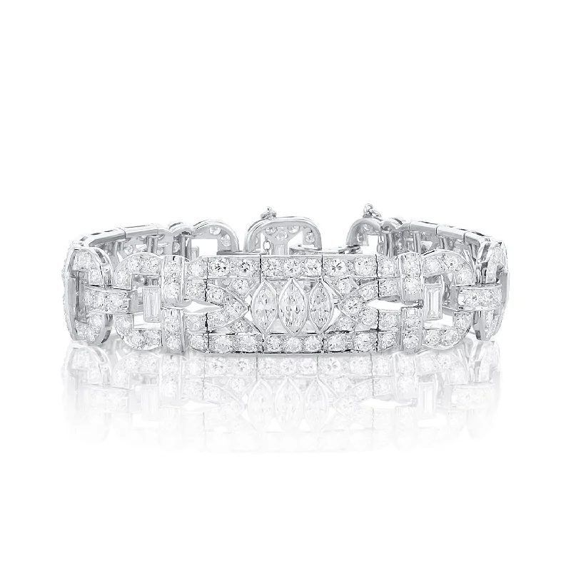 ladies-classic-bar-bracelets-11.00 Carat Marquise and Baguette Diamond Art-Deco Bracelet set in Platinum