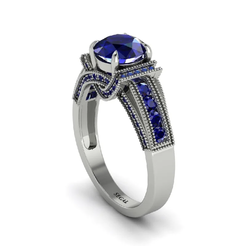 Ladies engagement rings for calm unions -Sapphire Eternal Embrace Milgrain Engagement Ring - Fernanda No. 75