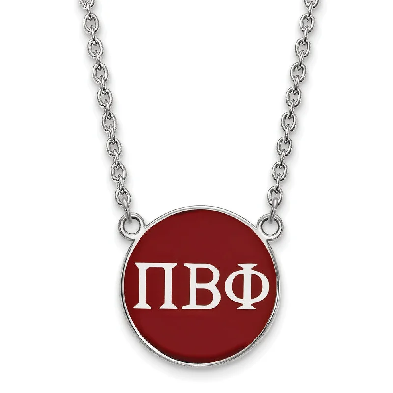 ladies-delicate-silver-necklaces-Sterling Silver Pi Beta Phi Large Wine Enamel Disc Necklace