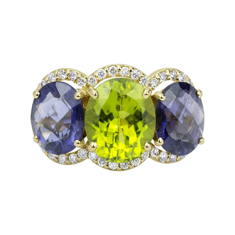 Ladies rings with sea calcite -Ring - Peridot, Iolite And Diamond (2322C)