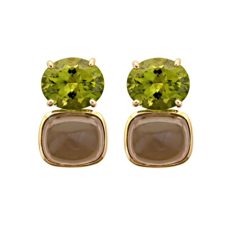 Ladies earrings for runway vibes -Earrings-Peridot and Smokey Quartz  (2014B)