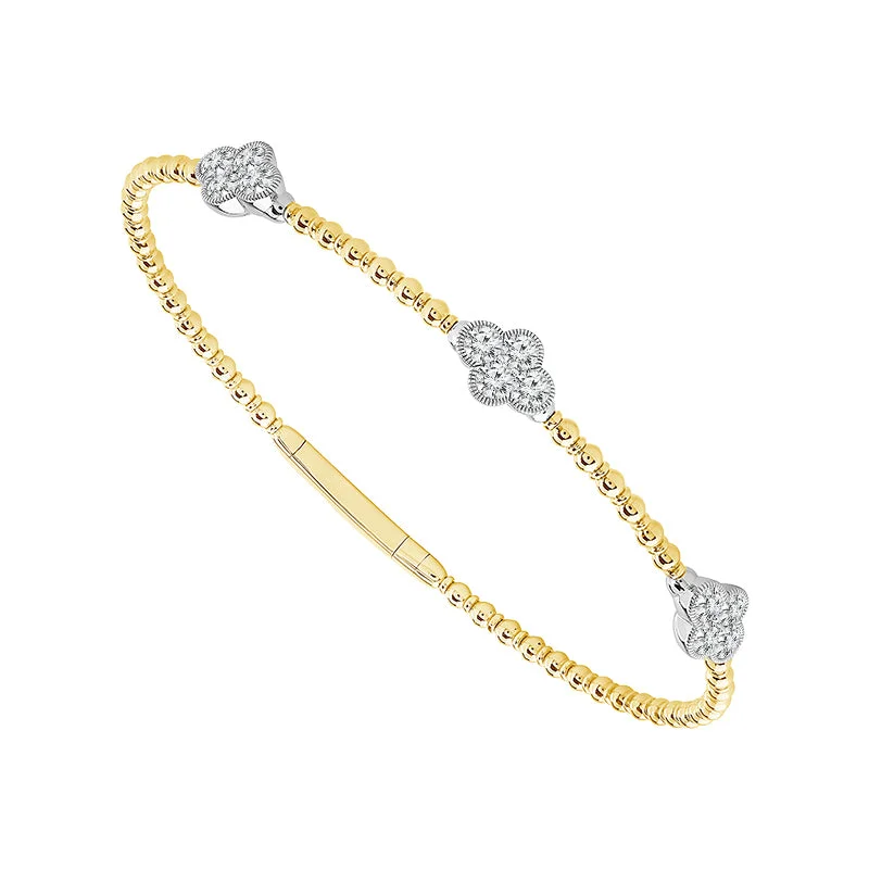 ladies-star-braided-bracelets-1.00 Ctw Flower Flexible Diamond Bangle Bracelet in 14 Karat Two Tone Gold