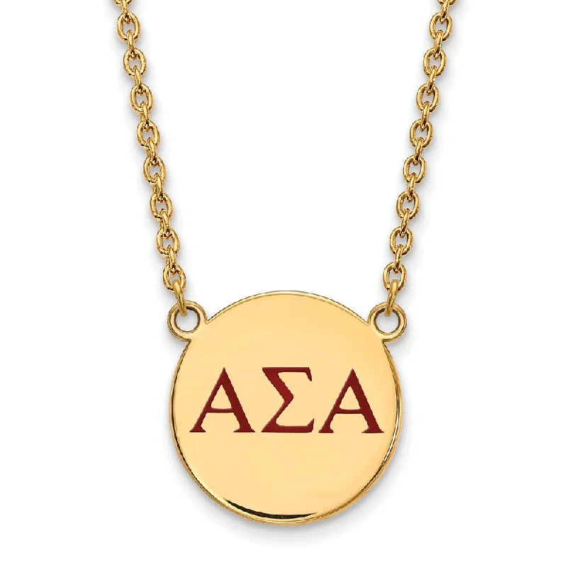 ladies-wedding-gold-necklaces-14K Plated Silver Alpha Sigma Alpha Large Red Enamel Necklace