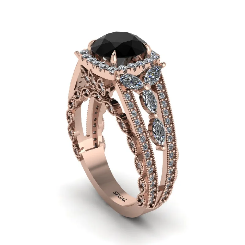 Ladies engagement rings with critter accents -Black Diamond Eternal Embrace Double Shank Filigree Engagement Ring - Celine No. 8