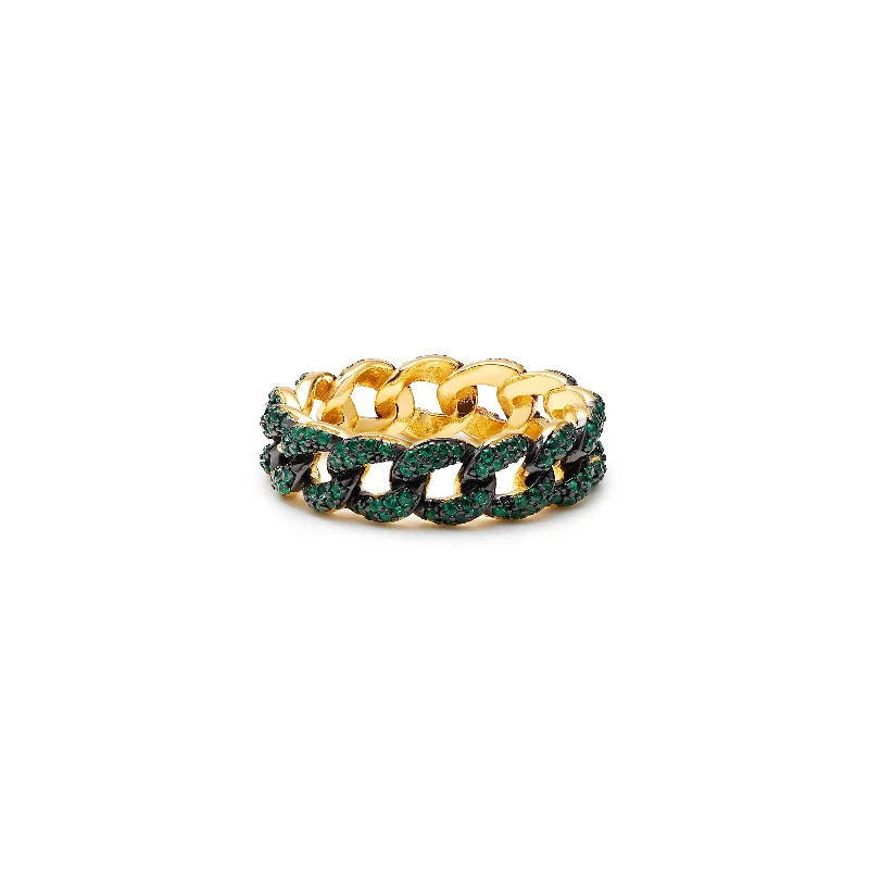 Ladies rings with zirconia sparkle -THE EMERALD CUBAN LINK RING