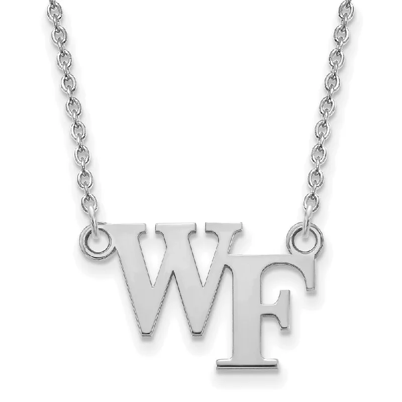 ladies-handmade-rose-gold-necklaces-10k White Gold Wake Forest U Small 'WF' Pendant Necklace