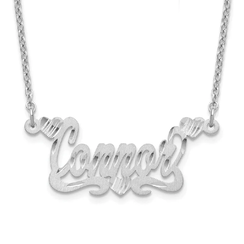 ladies-party-cable-necklaces-Personalized Satin and Diamond-Cut Triple Heart Name Necklace