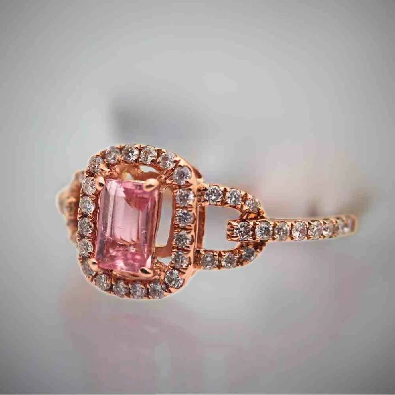 Ladies engagement rings for vocal unions -Pink and Diamond Engagement 14k Ring