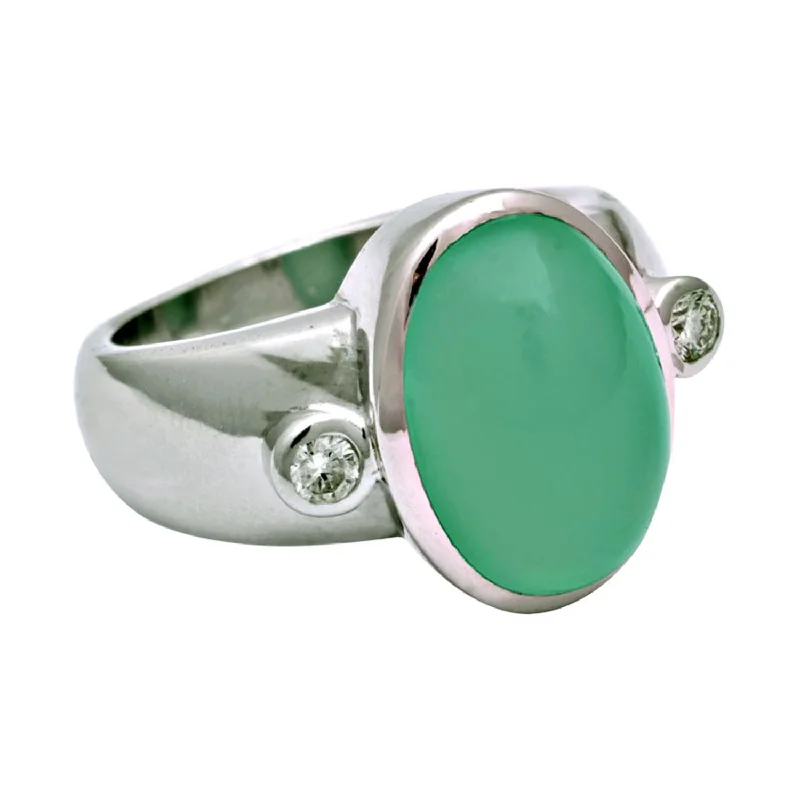 Ladies rings for trend vibes -Ring- Chrysoprase And Diamond