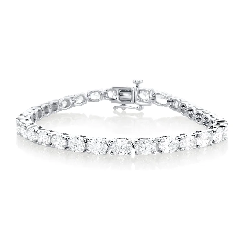 ladies-wedding-diamond-bracelets-10.50 Carat Oval Lab Grown Diamond Tennis Bracelet set in 14K White Gold