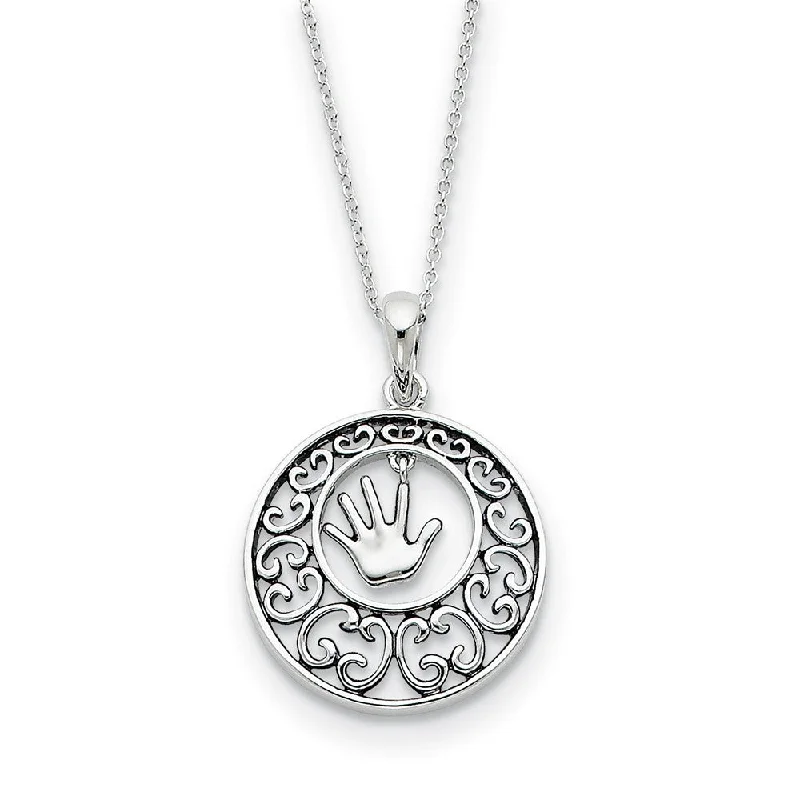 ladies-diamond-cable-necklaces-Rhodium Plated Sterling Silver Children, Handprint Necklace, 18 Inch