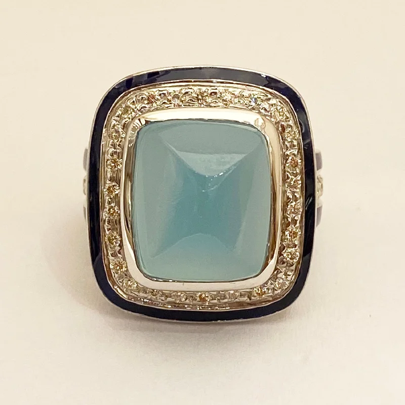 Ladies rings with navy lapis -Ring - Chalcedony and Diamond (Enamel) in Silver