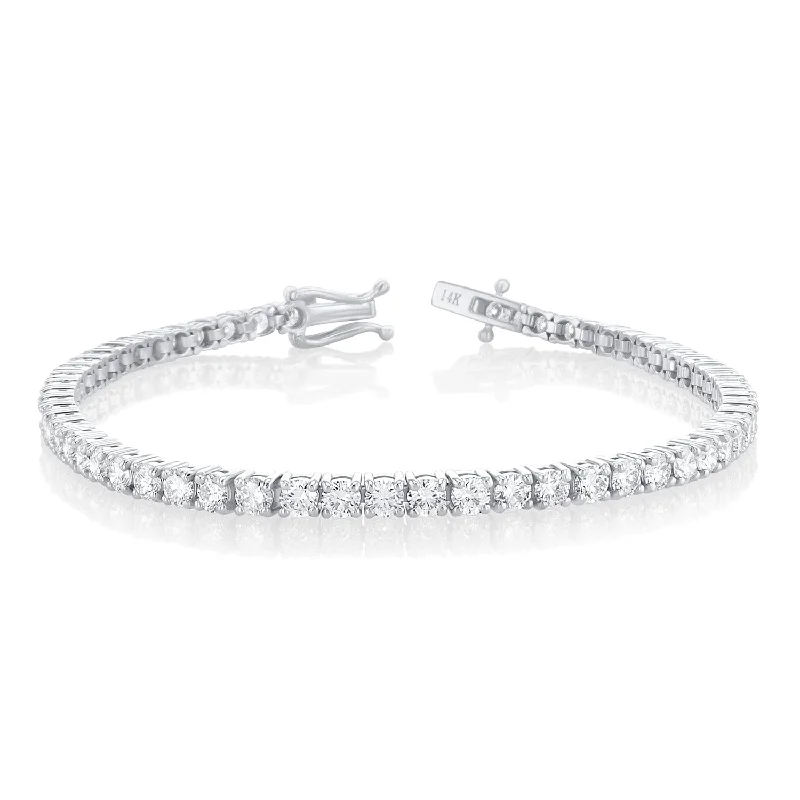 ladies-minimalist-silver-bracelets-5.50 Carat Round Lab Grown Diamond Tennis Bracelet set in 14K White Gold