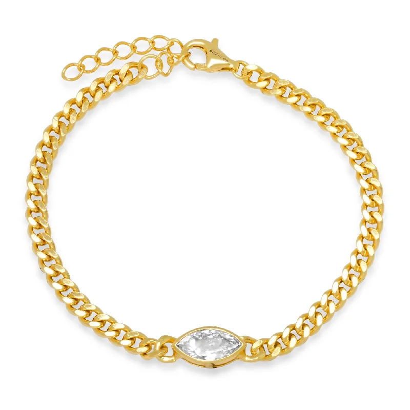 ladies-bohemian-open-cuff-bracelets-CUBAN LINK CZ MARQUISE BRACELET, GOLD