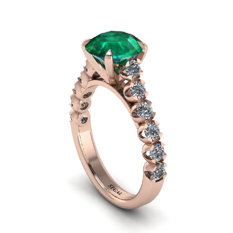 Ladies engagement rings with ruby opals -2ct Round Cut Emerald 14K Gold Engagement Ring - Christina No. 5