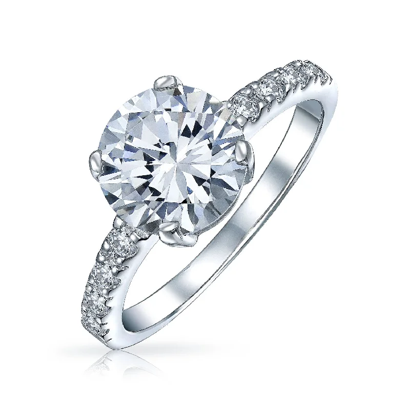 Ladies engagement rings brilliant romance -4CT AAA CZ Round Brilliant Solitaire Engagement Ring with Pave Side Stones