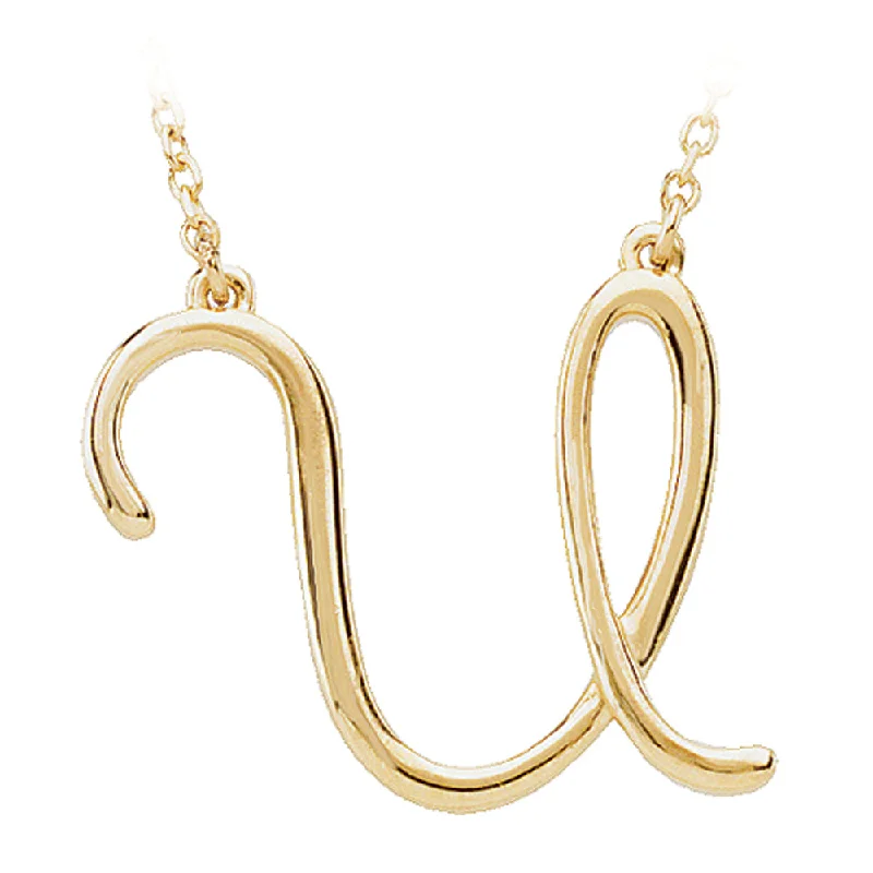 ladies-trendy-diamond-necklaces-14k Yellow Gold, Olivia Collection, Medium Script Initial U Necklace