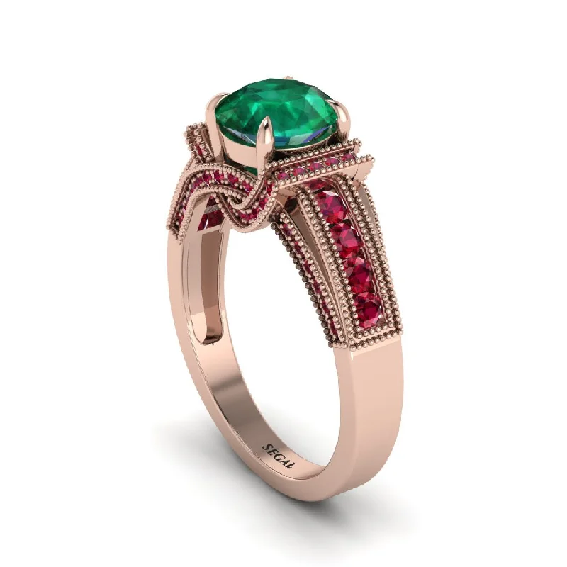 Ladies engagement rings with spire settings -Emerald Eternal Embrace Milgrain Engagement Ring - Fernanda No. 50