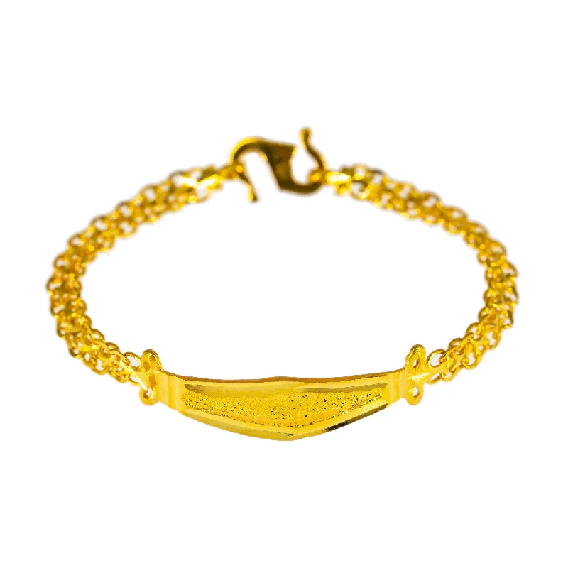 ladies-minimalist-silver-bracelets-22K Yellow Gold Kid's Bracelet W/ Double Anchor Links & Hammered Accent Plate