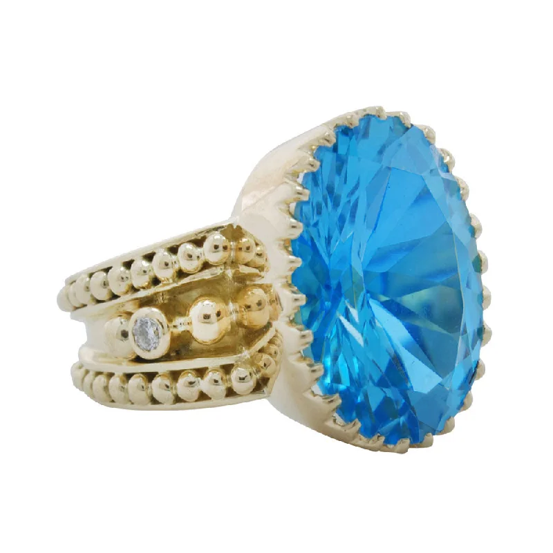 Ladies rings bold modernity -Ring- Blue Topaz And Diamond (1829G)