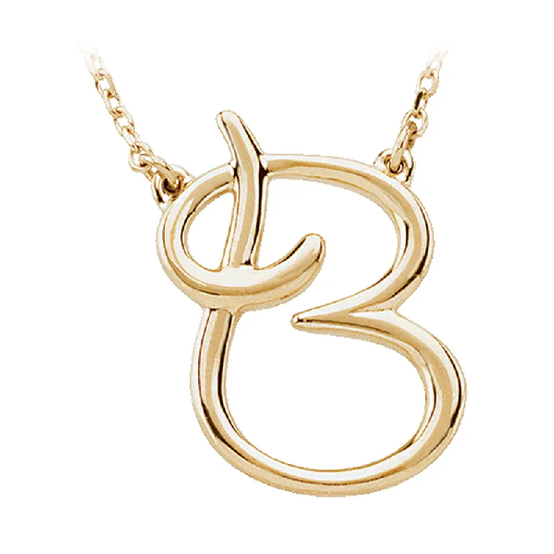 ladies-charm-rose-gold-necklaces-14k Yellow Gold, Olivia Collection, Medium Script Initial B Necklace