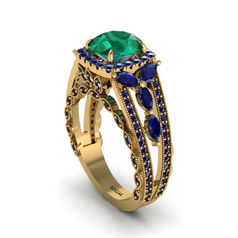 Ladies engagement rings with hoof accents -Emerald Eternal Embrace Double Shank Filigree Engagement Ring - Celine No. 64