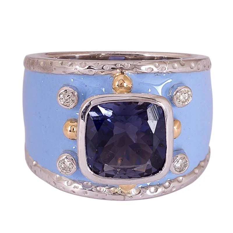 Ladies rings modern charm -Repair - Ring Iolite and Diamond with Enamel (24QM)