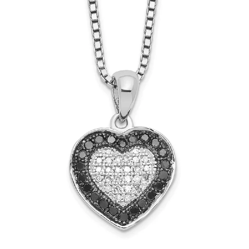 ladies-modern-silver-necklaces-1/4 Ctw White & Black Diamond 13mm Heart Necklace in Sterling Silver