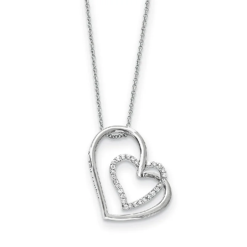 ladies-rustic-silver-necklaces-Rhodium Plated Sterling Silver & CZ Thank You Mother Necklace, 18 Inch