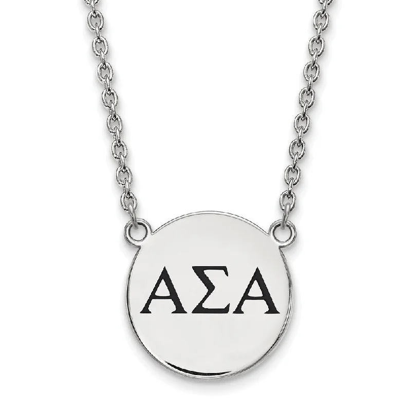 ladies-pearl-bar-necklaces-Sterling Silver Alpha Sigma Alpha Large Enamel Greek Letters Necklace