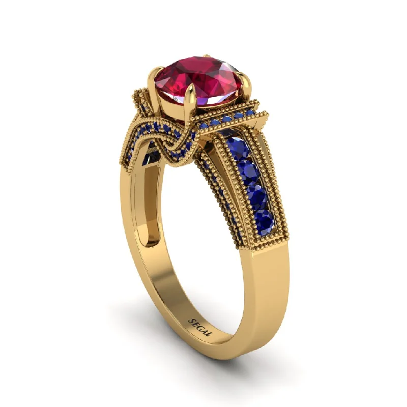 Ladies engagement rings cool romance -Ruby Eternal Embrace Milgrain Engagement Ring - Fernanda No. 70