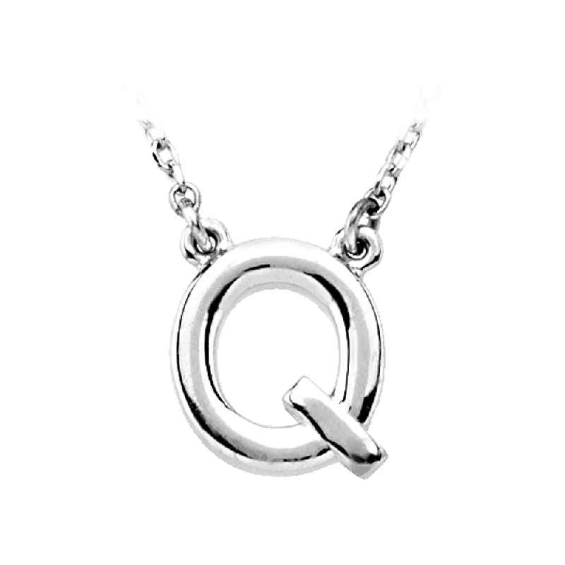 ladies-rose-gold-link-necklaces-Sterling Silver, Kendall Collection, Block Initial Q Necklace, 16 Inch