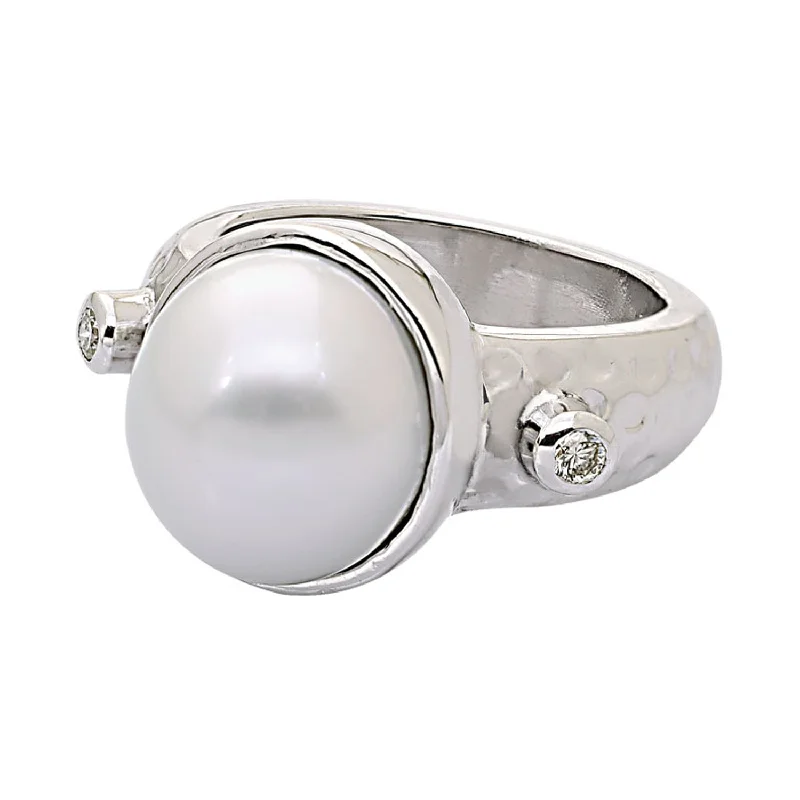 Ladies rings coiled brilliance -Ring- S.S. Pearl And Diamond (206HS)