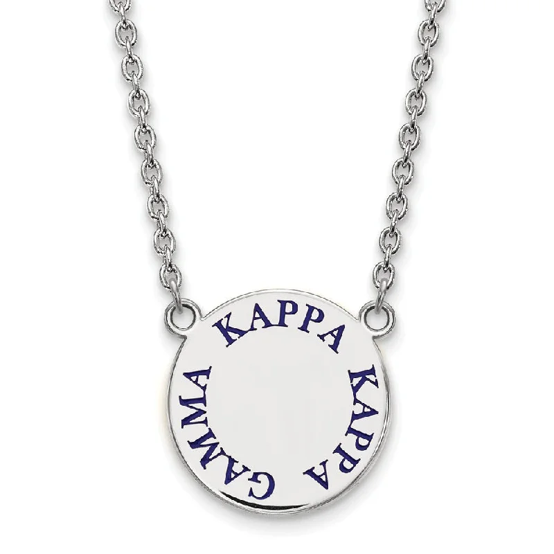 ladies-everyday-gold-necklaces-Sterling Silver Kappa Kappa Gamma Large Blue Enamel Necklace