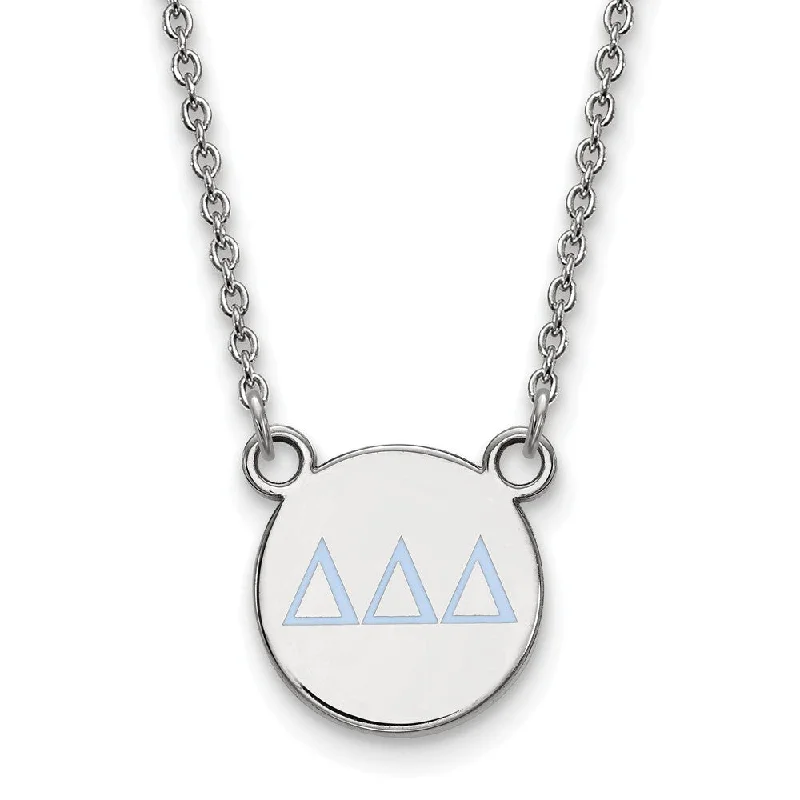 ladies-diamond-chain-necklaces-Sterling Silver Delta Delta Delta Small Blue Enamel Greek Necklace