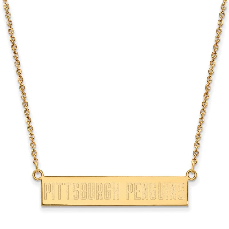 ladies-gift-woven-necklaces-SS 14k Yellow Gold Plated NHL Penguins SM Bar Necklace, 18 Inch