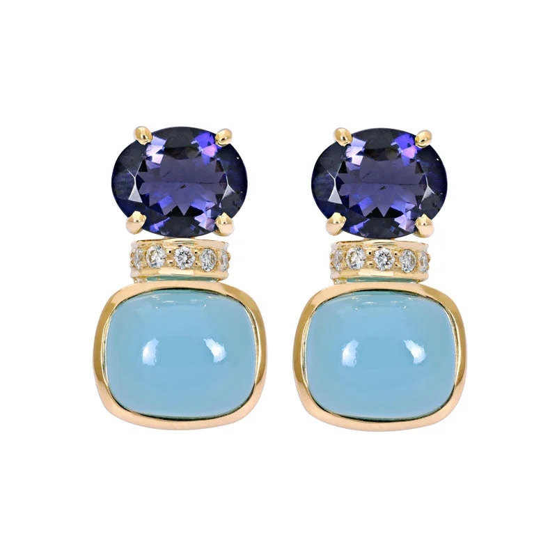 Ladies earrings fun elegance -Earrings- Iolite, Chalcedony and Diamond