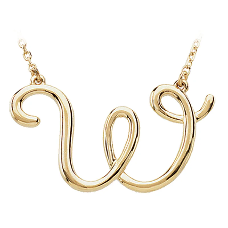 ladies-handmade-gold-necklaces-14k Yellow Gold, Olivia Collection, Medium Script Initial W Necklace