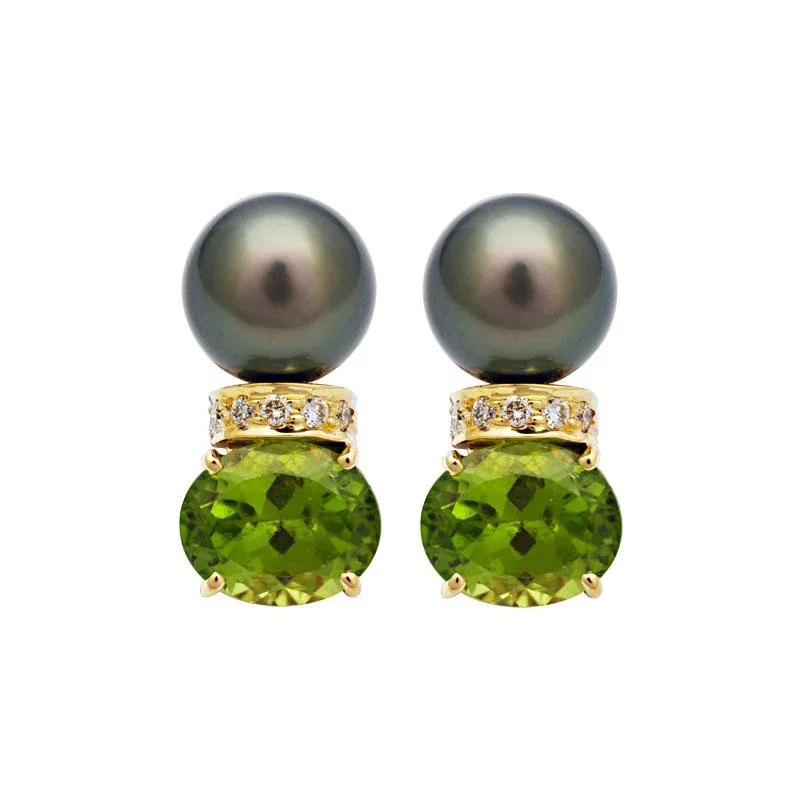 Ladies earrings trendy elegance -Earrings-Peridot, South Sea Pearl and Diamond  (2106F)