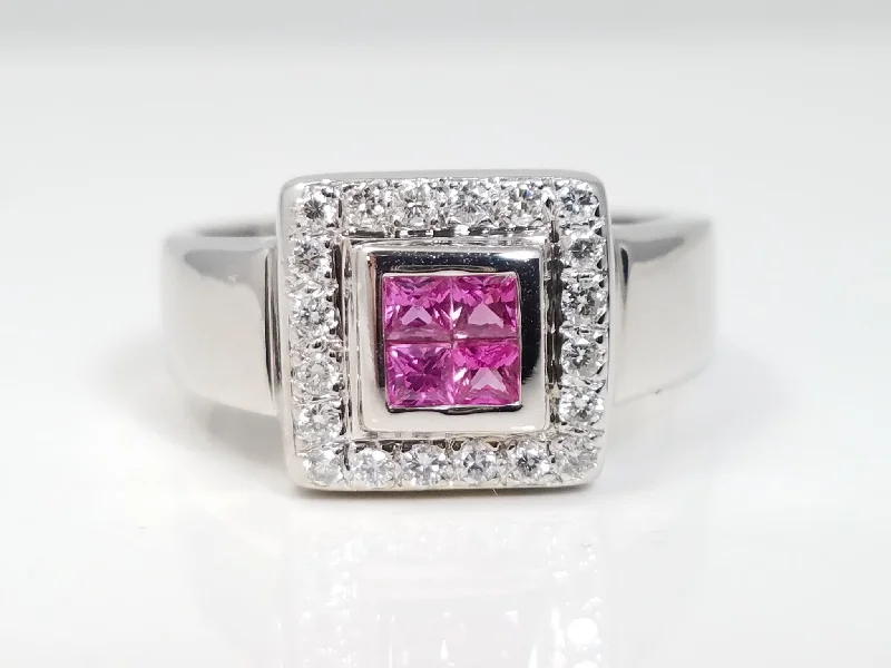 Ladies rings for roam vibes -Stunning 18k White Gold Natural Pink Sapphire Diamond Ring Band