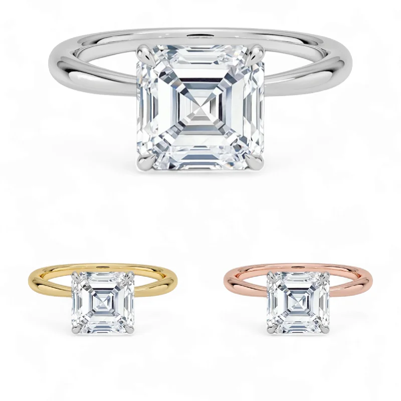 Ladies engagement rings for destined hearts -14K Gold Solitaire Engagement Ring with IGI Certified Asscher Cut Lab Grown Diamond.